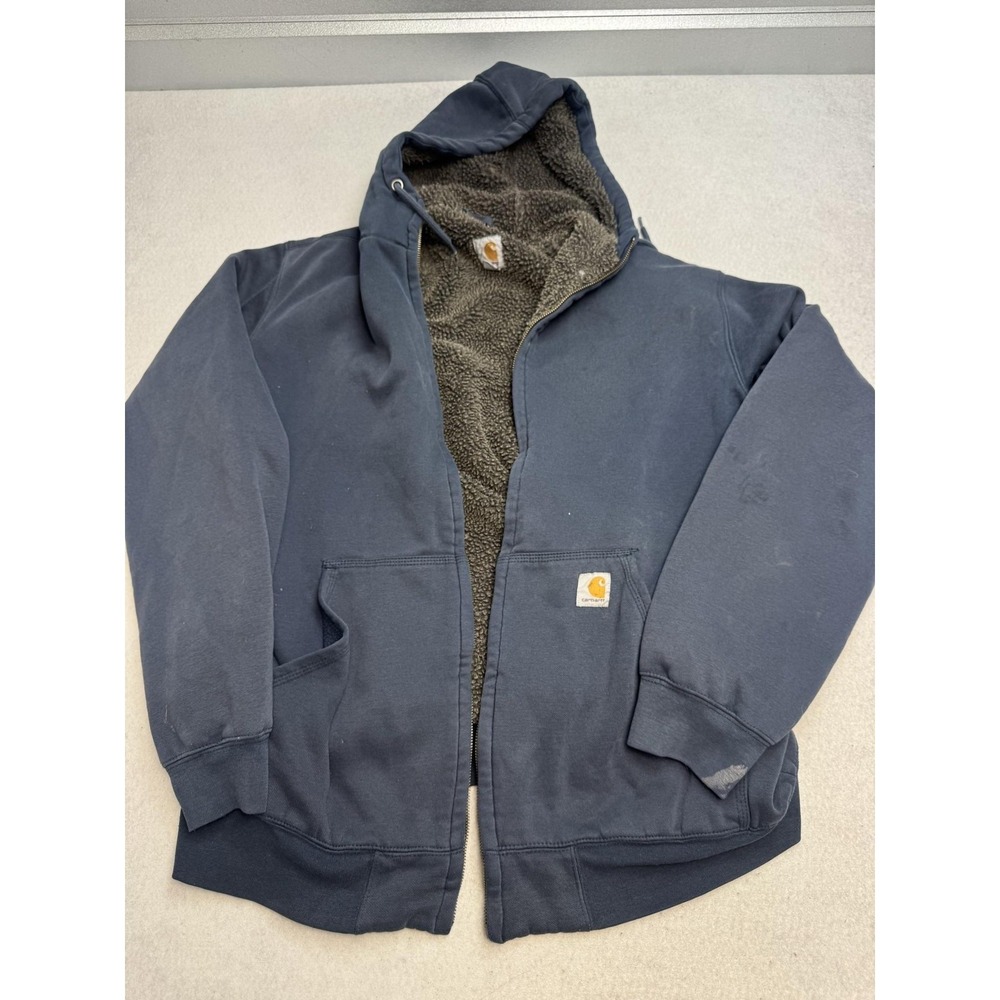 Carhartt 100072 Hoodie Mens‎ LT Tall Blue Sherpa Lined Full Zip Fleece Workwear